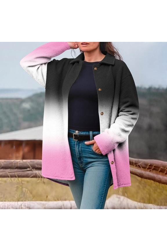 Cyber*Monday on Sale ChaoHeng Womens Winter Coats Women's Printed Plush Jacket,Button Front Soft Fleece Lined Winter Coat