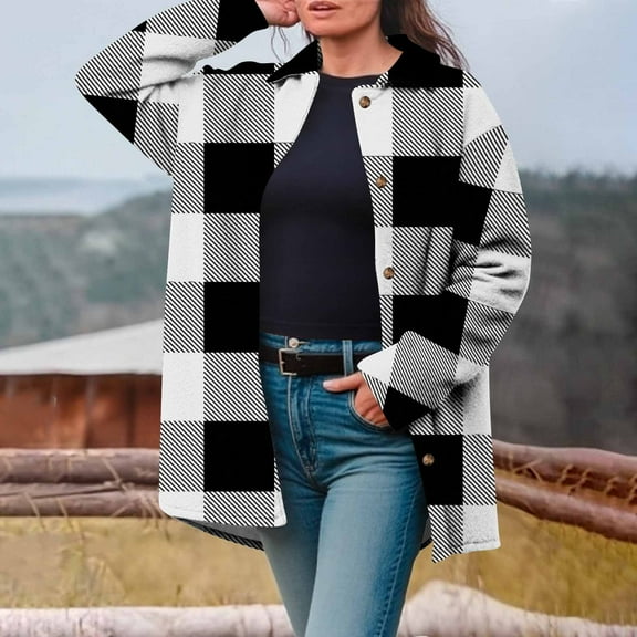 Cyber*Monday on Sale ChaoHeng Womens Winter Coats Women's Printed Plush Jacket,Button Front Soft Fleece Lined Winter Coat