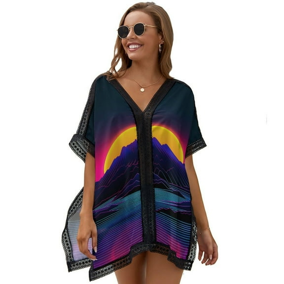 Cyber Neon Mountains Printed Women's Swimsuit Cover Up Summer Swimsuit Dress