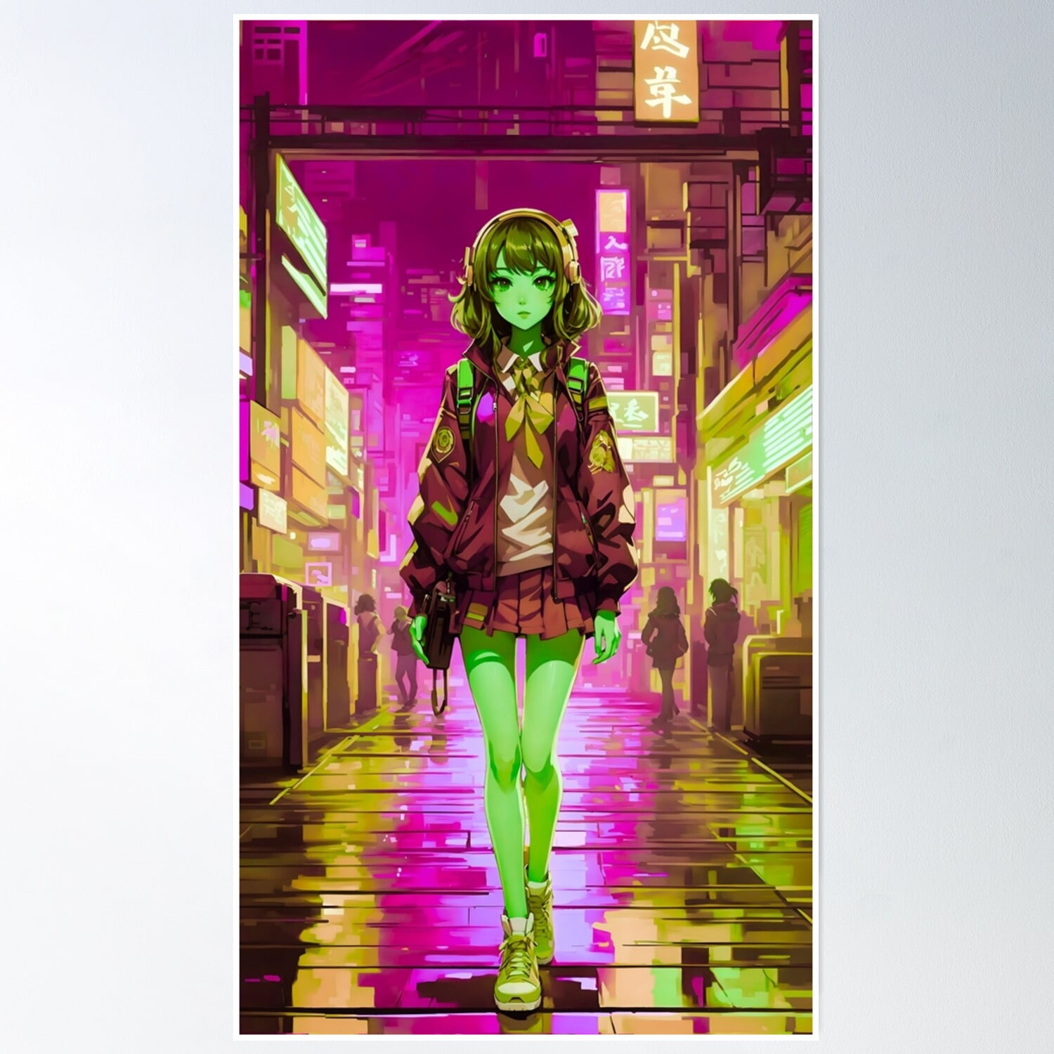 Cyber Preppy Kawaii Anime Girl Poster Wall Art, Modern Wall Decor