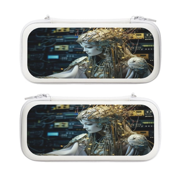 Cyber Princess, Carrying Case For Nintendo Switch & OLED Version, Eva Lightweight Shockproof Protective Pouch Case for Game Console & Accessories with 10 Game Card Slot & Wristband, White