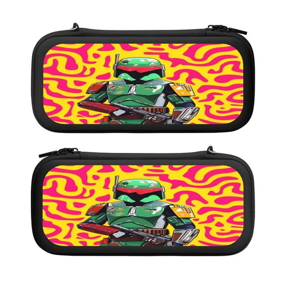Cyber Robot, Carrying Case For Nintendo Switch & OLED Version, Eva Lightweight Shockproof Protective Pouch Case for Game Console & Accessories with 10 Game Card Slot & Wristband, Black
