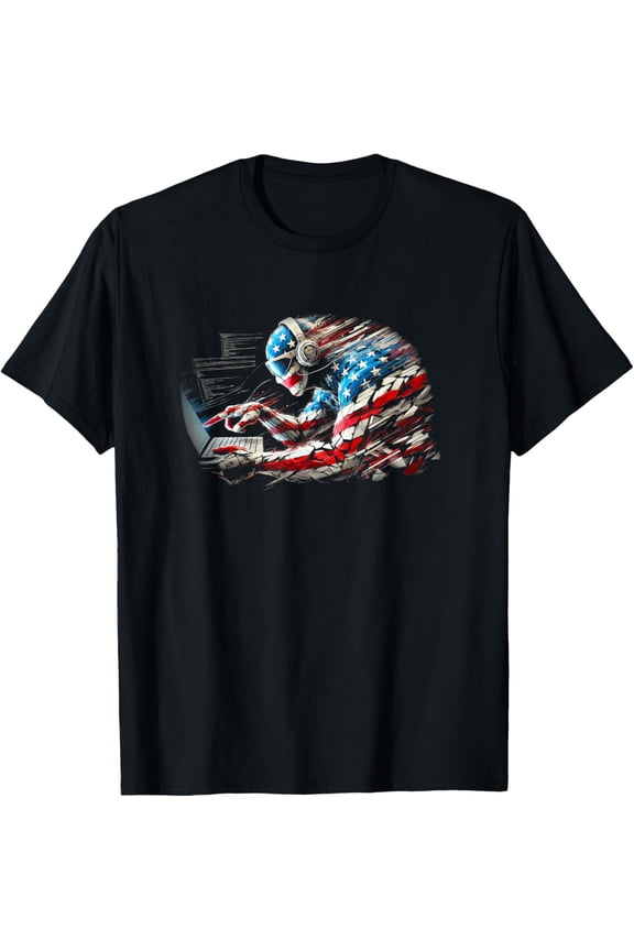 Cyber Security American Flag Proud Tech Patriot Design T-Shirt Shirts