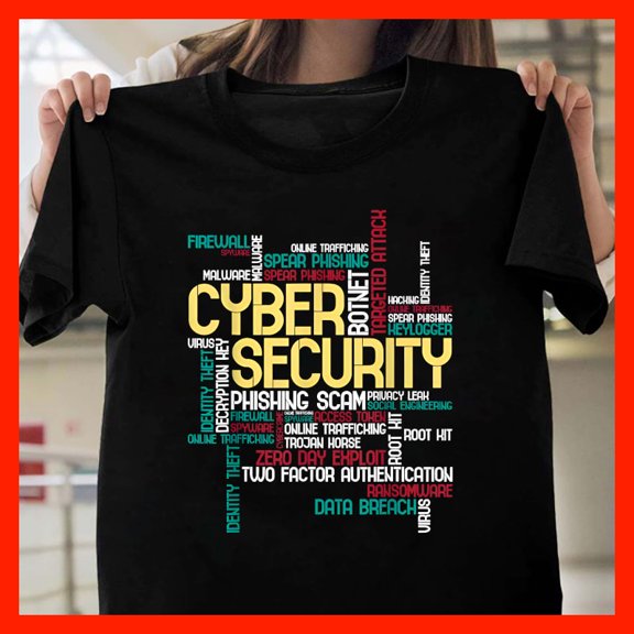 Cyber Security Word Cloud T-Shirt - Firewall, Malware, Phishing, Hacking, Data Breach H038, for men and women, Extended Sizes Up to 5XL
