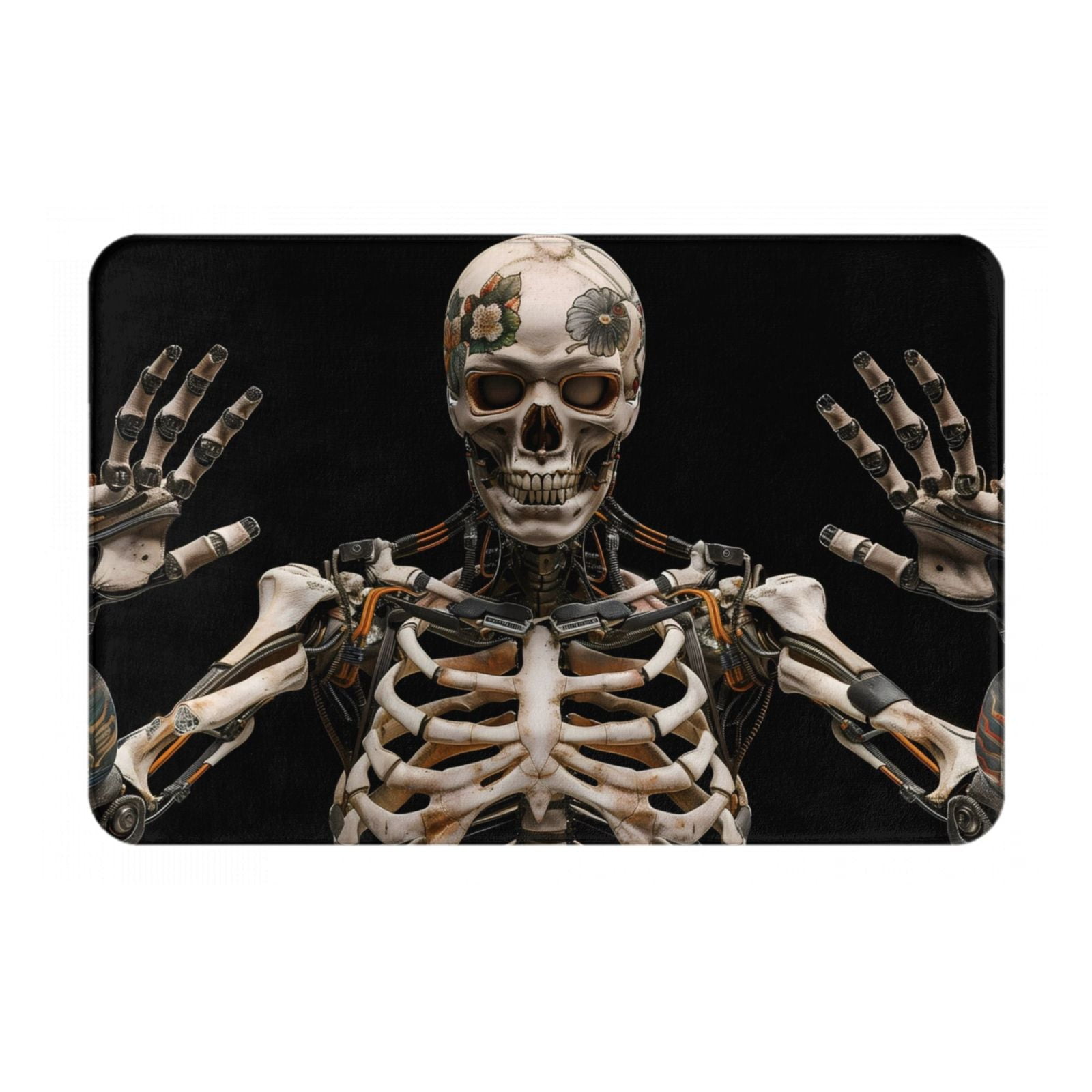Cyber Skeleton With Tattoos Front Door Mat Front Door Mat Indoor