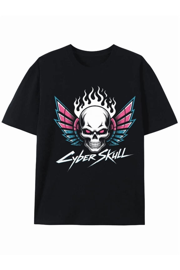 Cyber Skull Graphic Tee - Bold Cyberpunk Design