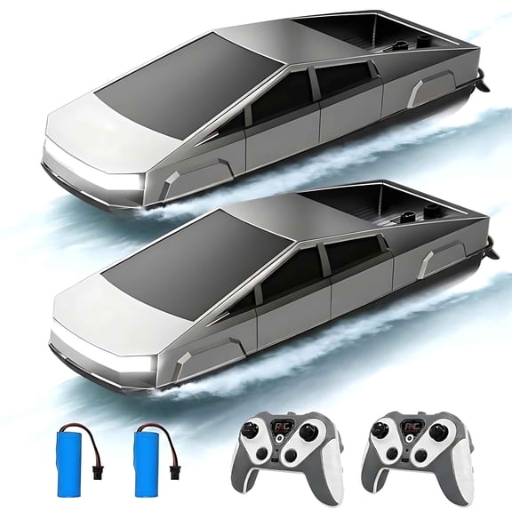 Tigozz Cyber Style RC Boat for Pools and Lakes, Fast Remote Control Boat with Dual Motors and LED Lights, Silver Speedboat Toy for Kids Ages 8 