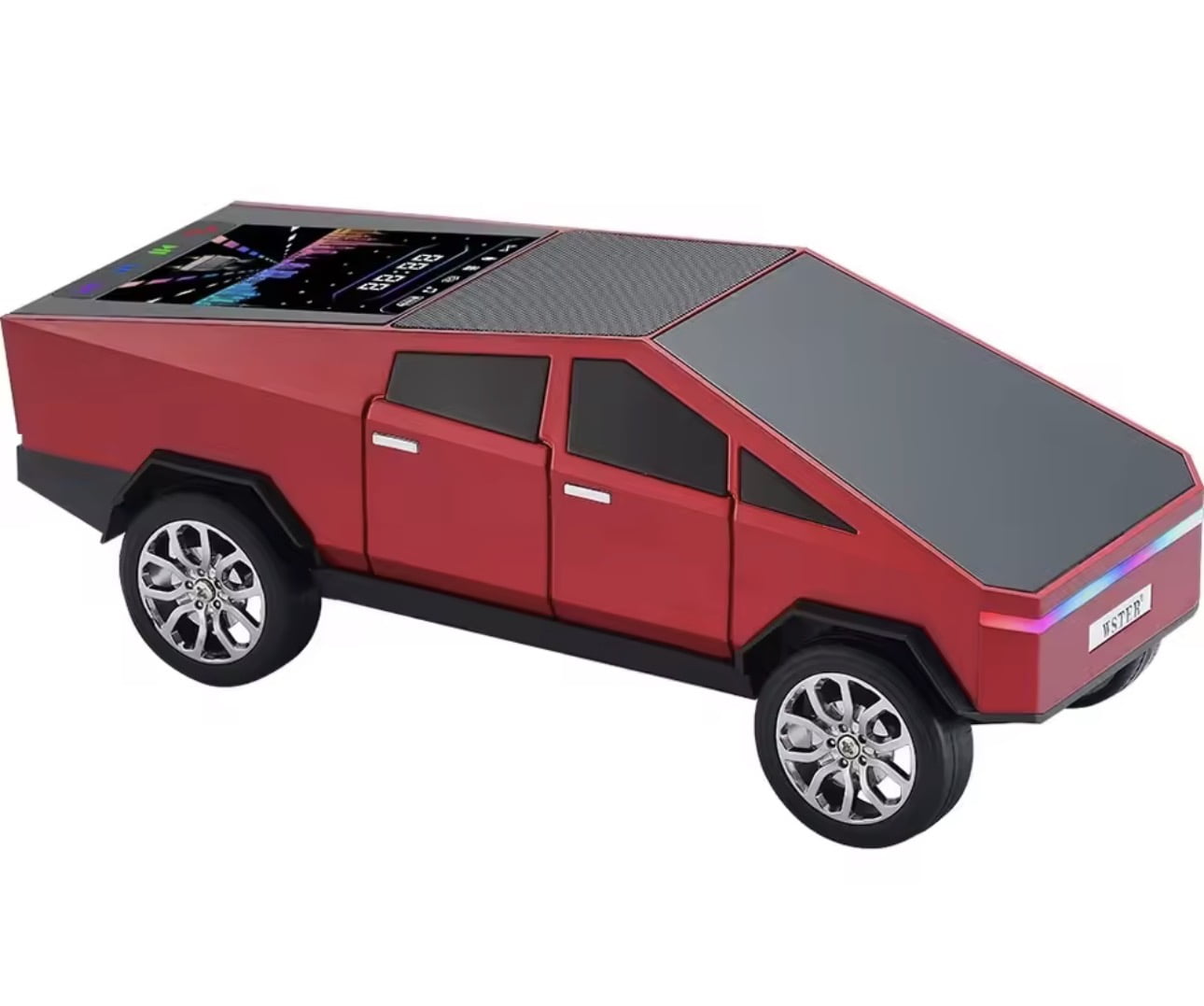 Cyber Truck Red Wireless Portable Speaker with Display Connects with All Phones and Audio Devices, FM Radio and USB Support