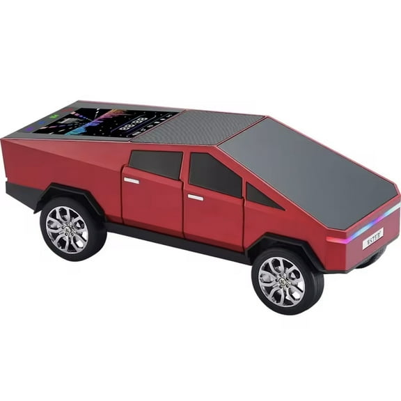 Cyber Truck Red Wireless Portable Speaker with Display Connects with All Phones and Audio Devices, FM Radio and USB Support