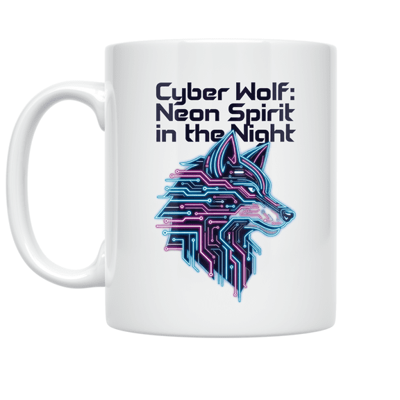 Cyber Wolf Neon Spirit Design - Wolf Enthusiast - 11 oz Ceramic Coffee Mug