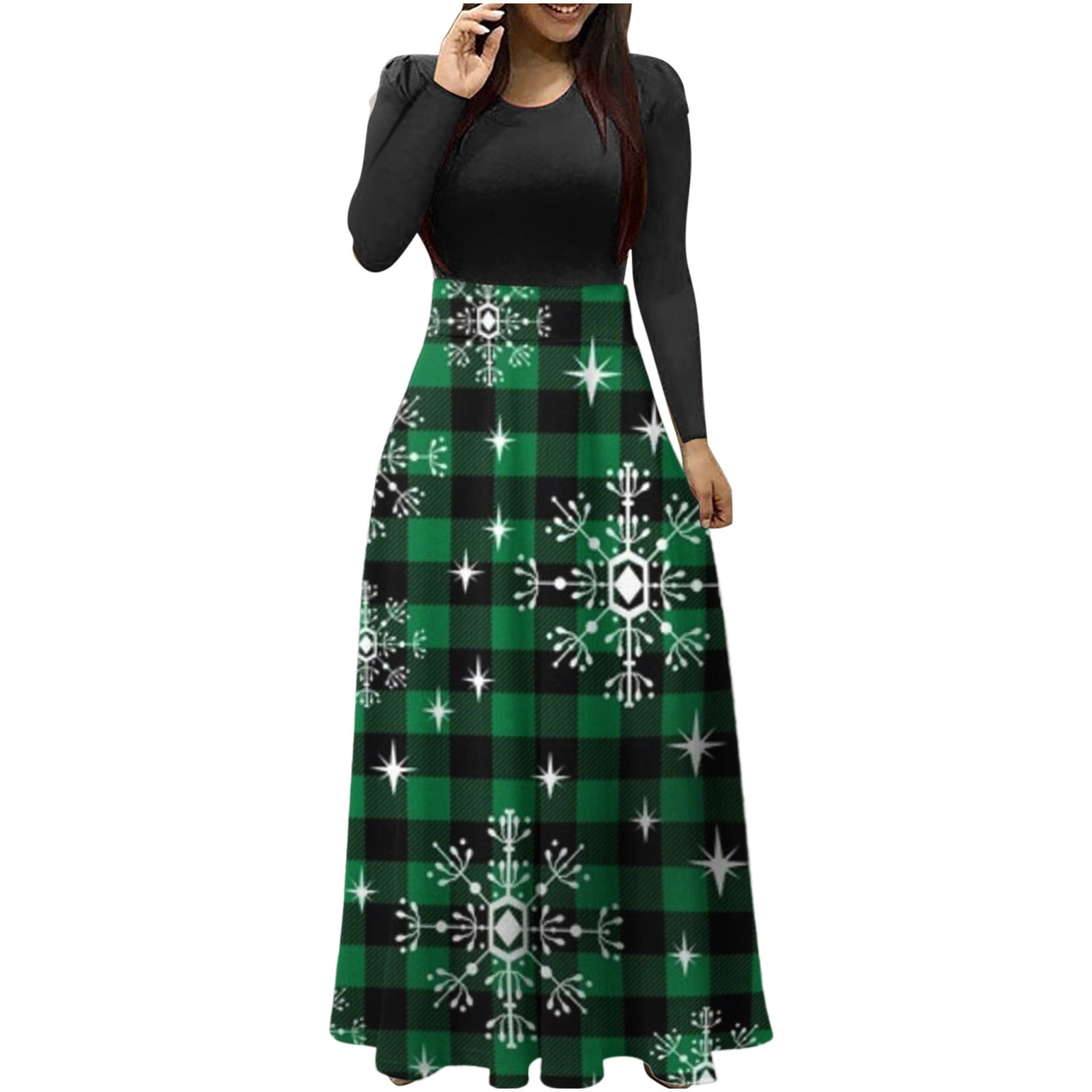 Plus Size Long Sleeve Christmas Print Dress for Women in Ecuador at USD 51 Rating 5