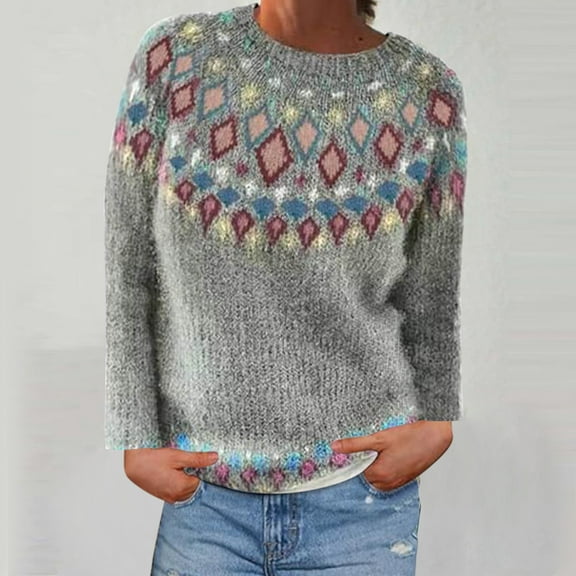 BUIgtTklOP Women's Casual Long Sleeve Sweaters Loose Crewneck Knit Solid Pullover Sweater Tops