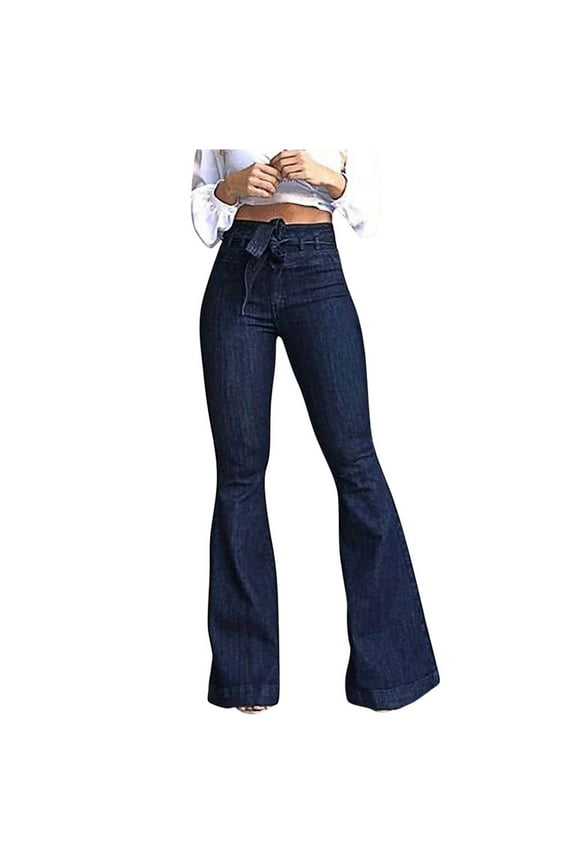 Cyber and Monday Jeans for Women Ladys High Waisted Lacing Stretch Wide Leg Bell-Bottomed Pants