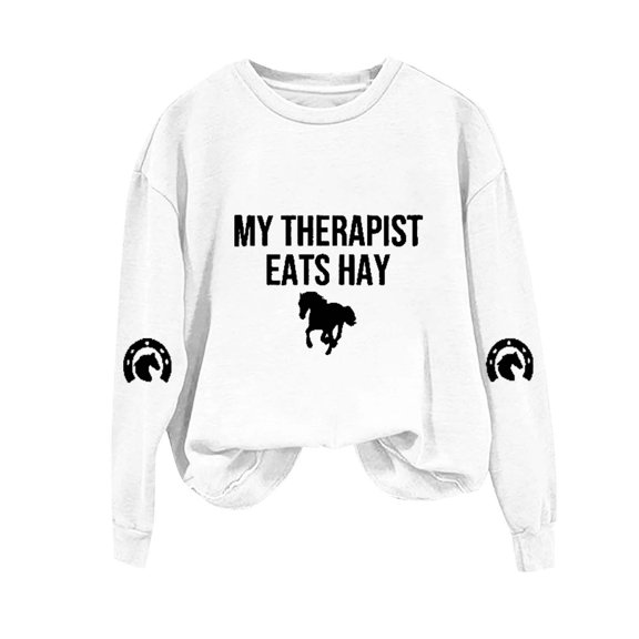 DianGeFu Womens Hoodies Pullover Plus Size Long Sleeve Print Round Neck Hoodless Sweatshirt Tops Blouse Fashion(White,M)