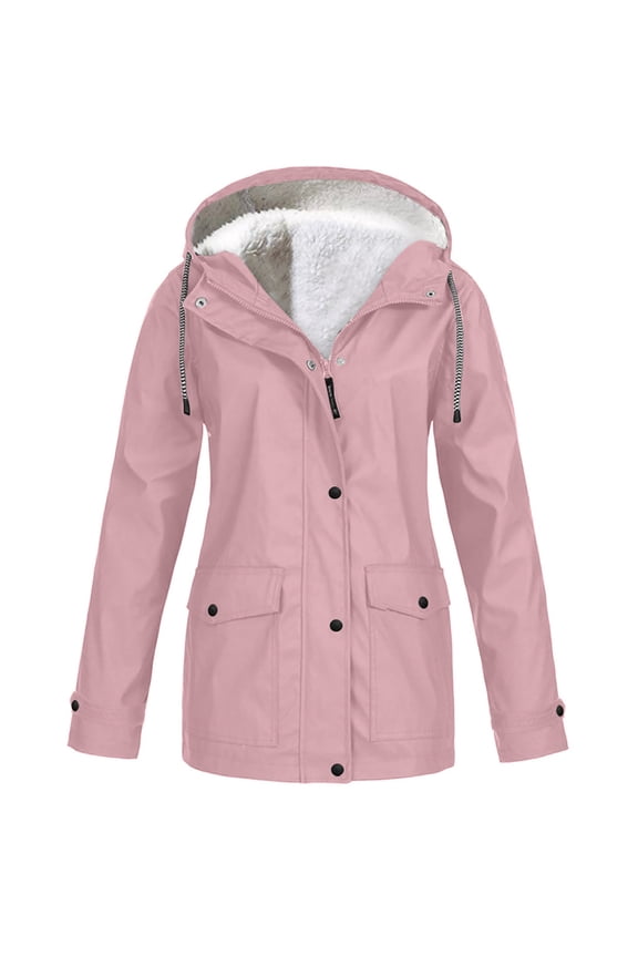Cyber and Monday Womens Clothing Under 10.00 Fayshow0 Women鈥橲 Solid Rain Jacket Outdoor Jackets Hooded Raincoat Windproof,Pink S