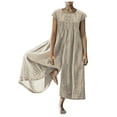 thumbnail image 1 of pstuiky Jumpsuits for Women, Women Solid Color Cotton and Linen Romper Long Sleeve Loose Romper Romper Pant Wide Leg with Pocket Leisure Beige XXXXL, 1 of 5