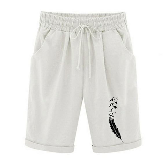 pstuiky Shorts for Women, Women's Summer Leasure Women's Printed Elastic Waist Button Zipper Shorts Slim Pocket Shorts Lightweight Shorts White XXL