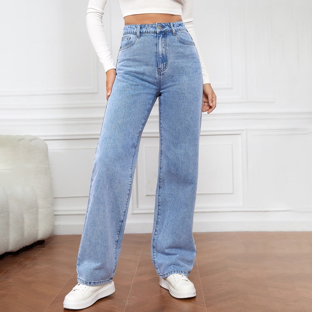 pstuiky Womens Straight Leg Jeans High Waisted Stretchy Jeans Buttoned Trendy Casual with Pockets Jeans Plus Size Jeans