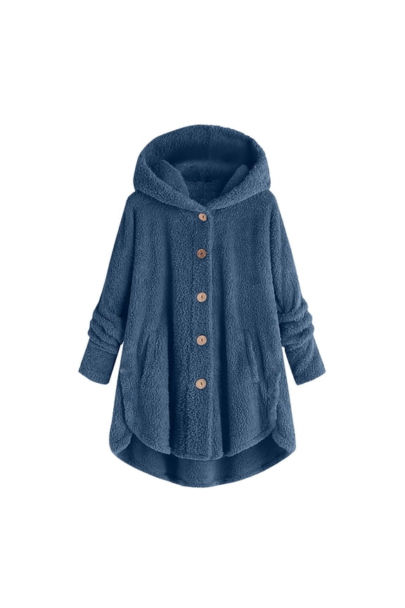 Cyber of Monday Clearance LYXSSBYX Cardigan for Women Women Plus Size Button Plush Tops Hooded Loose Cardigan Wool Coat Winter Jacket