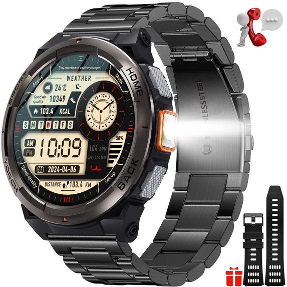 CyberDyer 3ATM Waterproof Military Smart Watches for Men with LED Flashlight 1.45’’ HD Rugged Tactical Smartwatch(Answer/Make Call) with Compass Altitude Barometer Fitness Tracker for iPhone Android