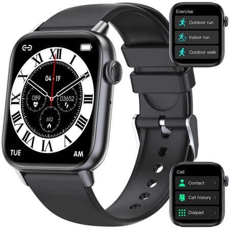 CyberDyer QS08P Smart Watch for Men with Call (Make/Answer) 1.83" HD 100+ Sports Modes Smartwatch Compatible with iOS Android, Black, 1pc