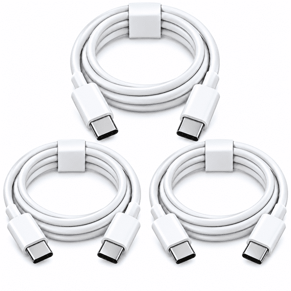 CyberLabs 3 Pack USB-C to USB-C Cable (6ft, 60W) White