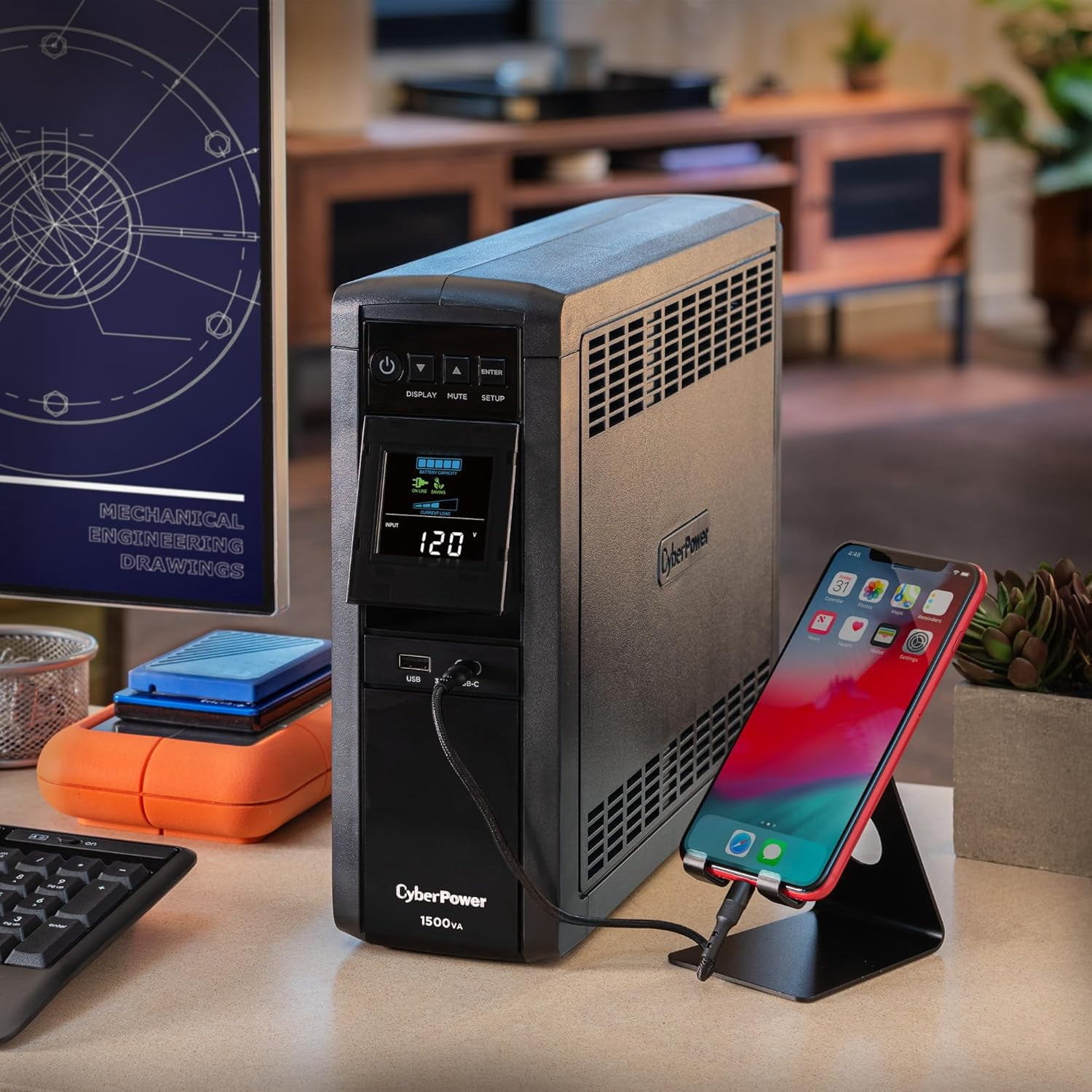 CyberPower CP1500PFCLCD 1500VA/1000W Pure Sine Wave UPS Battery Backup, PFC Compatible, 12 Outlets, AVR Mini Tower