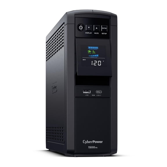 CyberPower CP1500PFCLCD PFC Sinewave UPS Battery Backup and Surge Protector, 1500VA/1000W, 12 Outlets, AVR, Mini Tower; UL Certified Y201