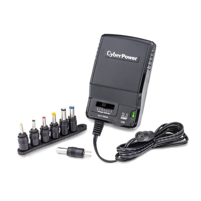 CyberPower CPUAC1U1300 - Universal Power Adapter, 1300mA, USB & Round-Pin Connectors, 7 Tips, Folding Plug
