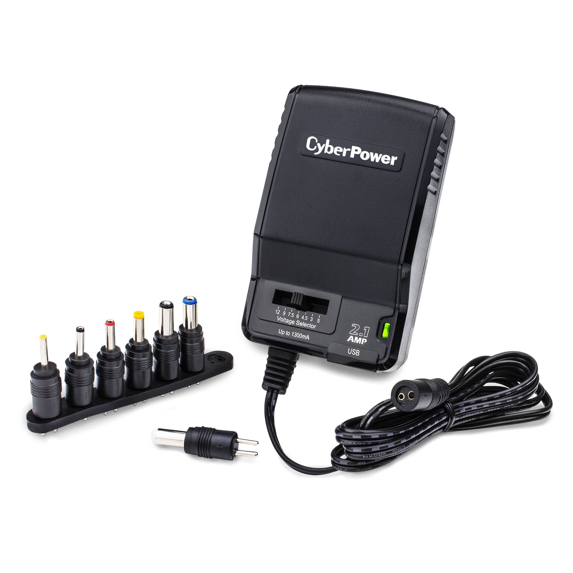 CyberPower CPUAC1U1300 Universal Power Adapter 3 -12 Volt / 1300mA with  Folding AC Plug and 2.1 Amp USB Charge Port 