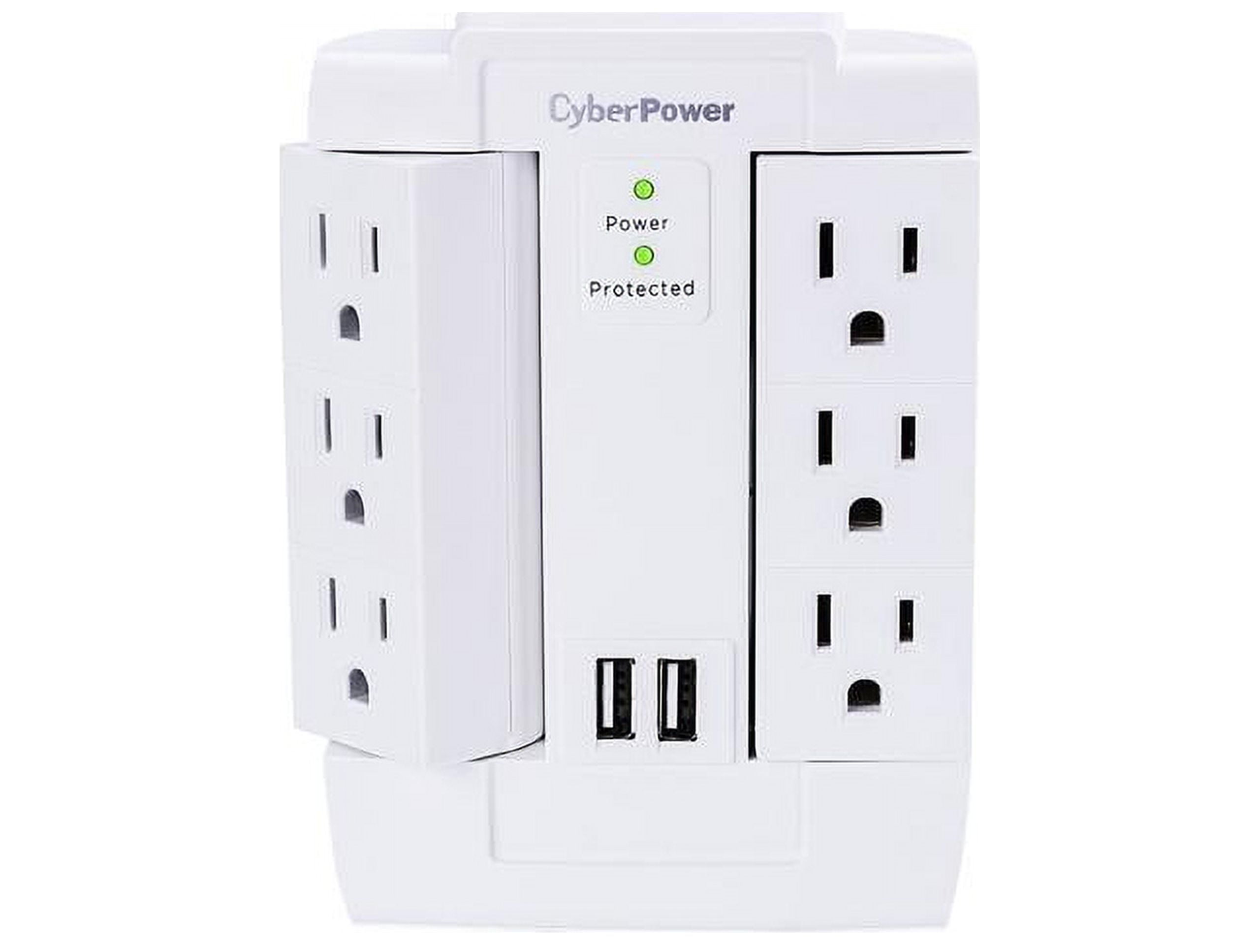 White 6-Outlet Swivel Surge Protector with USB Ports