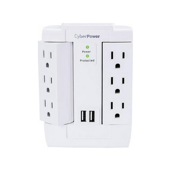 CyberPower CSP600WSURC2 6-Outlet Swivel Professional Surge Protector Wall Tap With 2 USB Ports