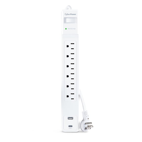 CyberPower CSP604UCW 6-Outlet Home/Office Surge Protector with USB-A and USB-C Port, White