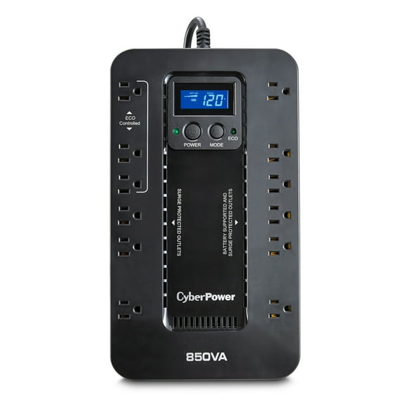 CyberPower EC850LCD Battery Backup UPS, 850VA/510W, 12 Outlets, LCD Display, 120V, Compact, Black