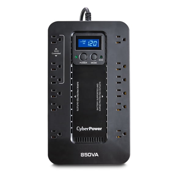 CyberPower EC850LCD Battery Backup UPS, 850VA/510W, 12 Outlets, LCD Display, 120V, Compact, Black