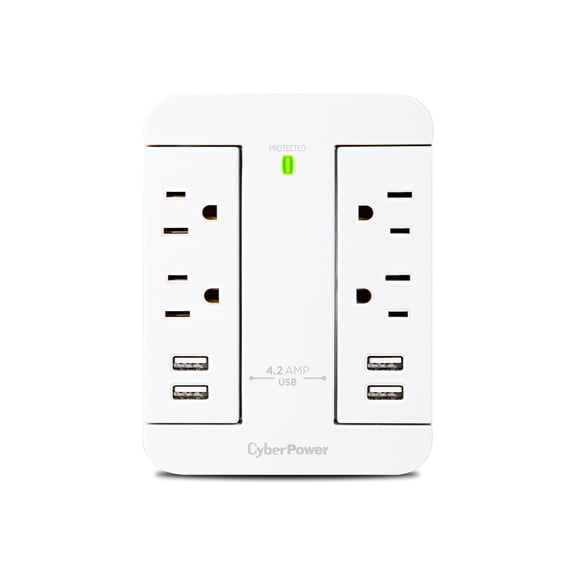 CyberPower GP400U4AWH Direct Plug Swivel Wall Tap, 4 Outlets, 4 USB Ports