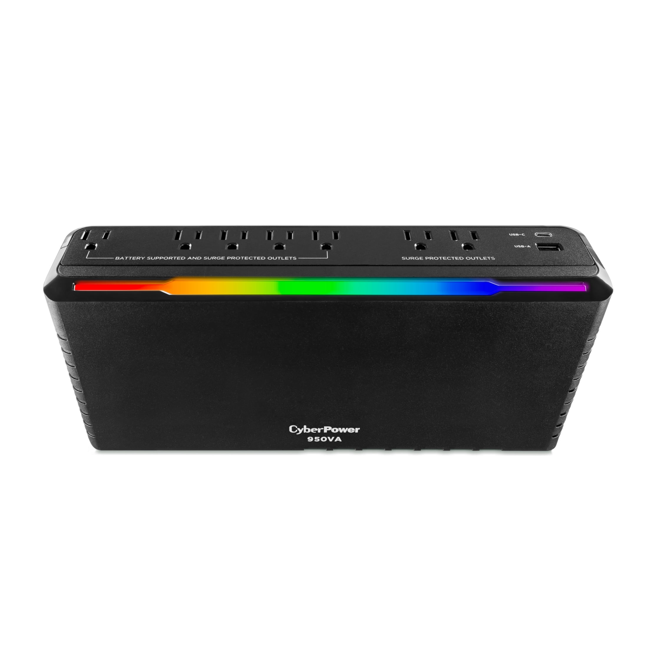 CyberPower GX950UC Gaming UPS, 950VA/510W, 120V, RGB, 7 Outlets, USB-A & USB-C, 5 ft Cord, Black
