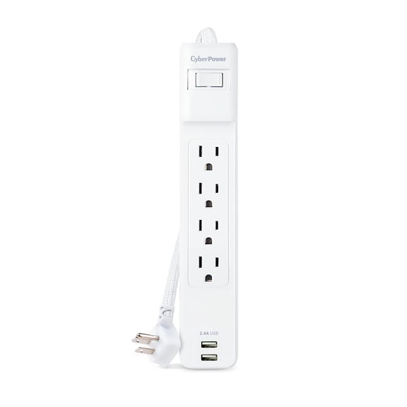 CyberPower P406U 4-Outlet Home/Office Surge Protector with 2x USB-A Port, White