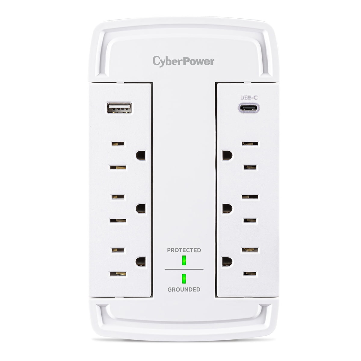 CyberPower CSP6WSUC 6-Outlet Wall-Tap Surge Protector with USB-A and USB-C Port, White