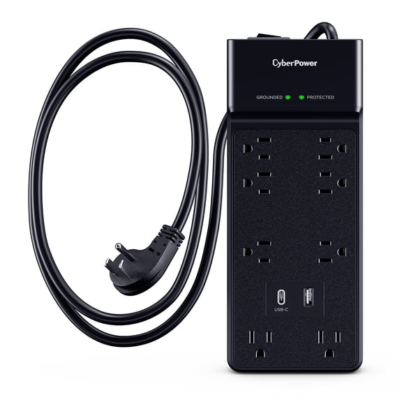 CyberPower CSP806UC18 8-Outlet Home/Office Surge Protector with USB-A and USB-C Port, Black