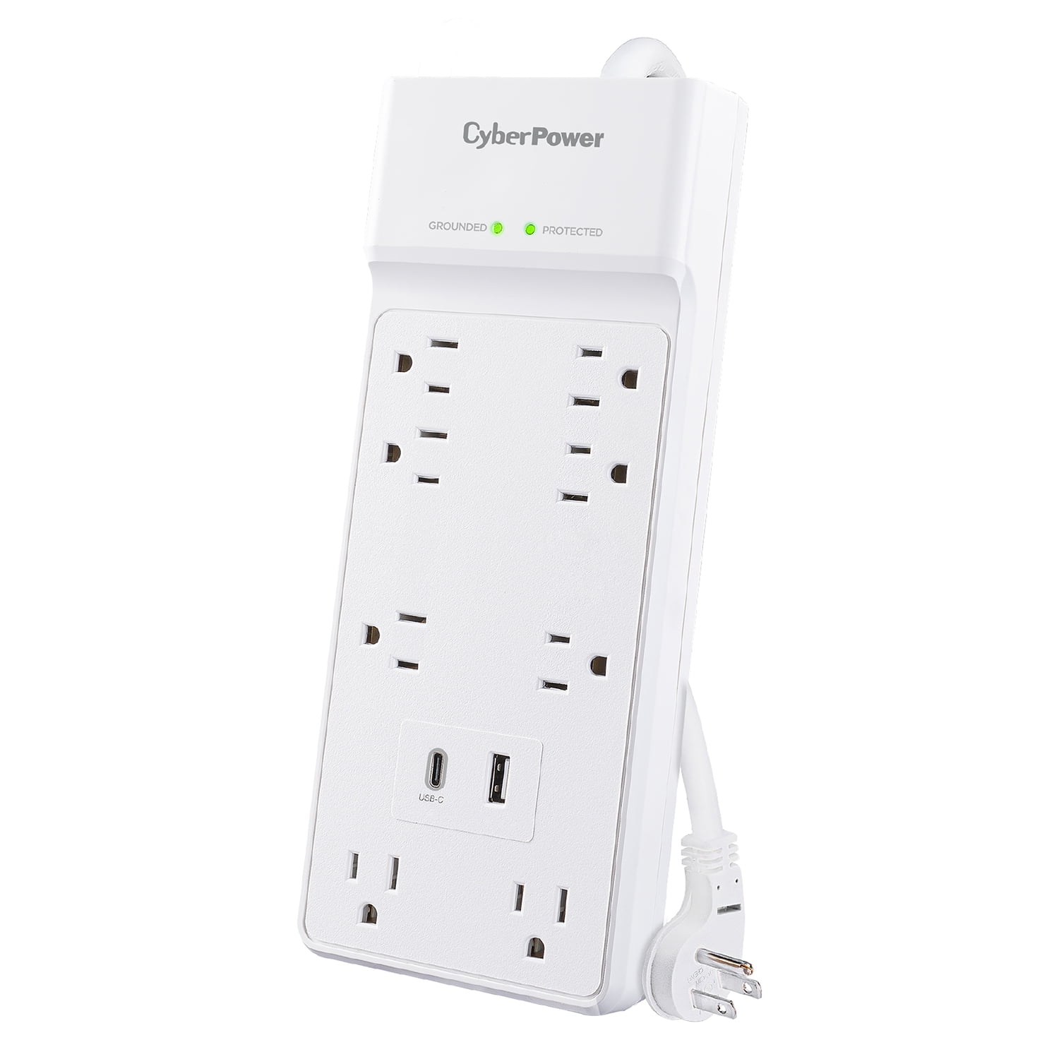 CyberPower 8-Outlet and 2-USB Port 2,400-Joules Home and Office Surge Protector Power Strip, 6-Ft. Cord with 45° Offset Flat Plug, P806UC15