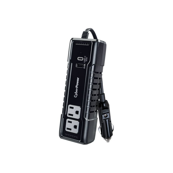 CyberPower M175XUC 2 Outlet 175 Watt Power Inverter with 1 USB-C & 1 USB-A Port, Black