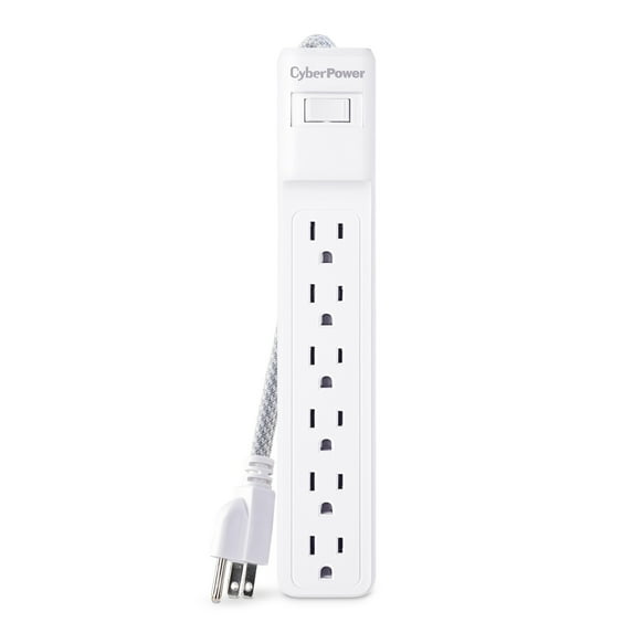 CyberPower MP1087SS Surge Protector, 2-Pack, 500 Joules, 6 Outlets, 3 ft Cord, 120V, White