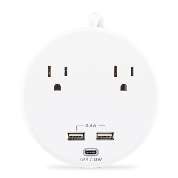 CyberPower P205UC - 500 Joule White Surge Protector Power Strip with 2 Outlets, 3 USB Ports and 5 ft Extension Cord