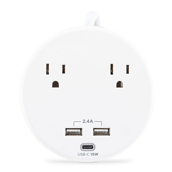 CyberPower P205UC - 500 Joule White Surge Protector Power Strip with 2 Outlets, 3 USB Ports and 5 ft Extension Cord