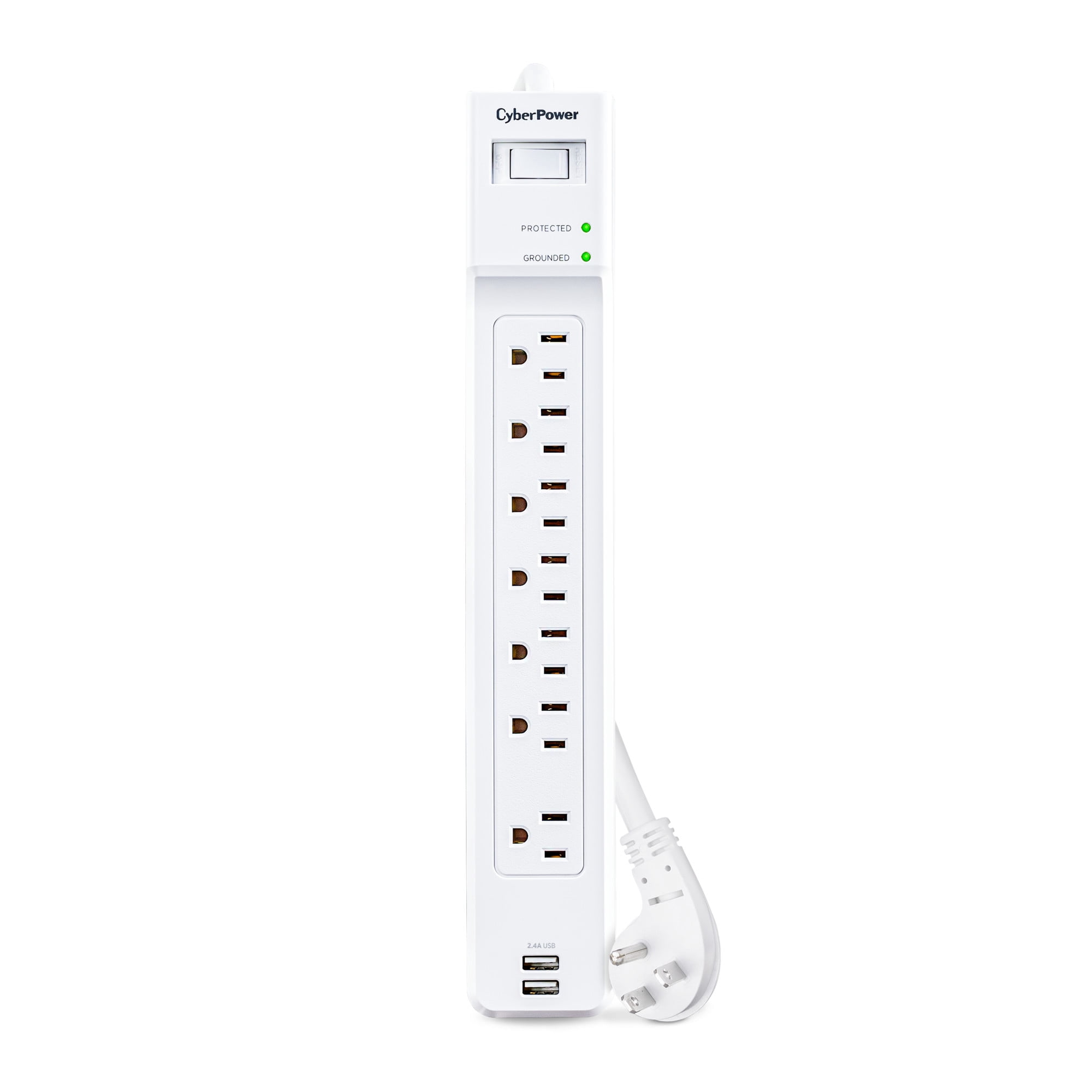 CyberPower P703URC1 - 2000 Joule White Surge Protector Power Strip with 2 USB-A Ports, 7 Outlets and 3 ft Extension Cord