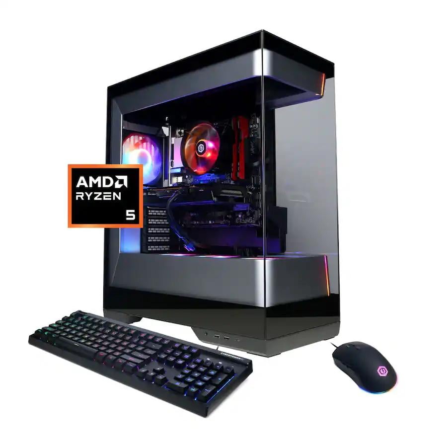 CyberPowerPC - Computadora de Escritorio para Juegos - AMD Ryzen 5 5500 - AMD Radeon RX 6500 XT 4GB - Memoria de 16GB - SSD PCIe 4.0 de 1TB - Negro