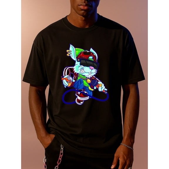 CyberPunkRabbitT comfort colors tshirt t-shirt men elegant casual 2025 black Unique designs, summer prints Comfortable loose and fashionable T-shirt, spring and summer men's clothing Stylish summer