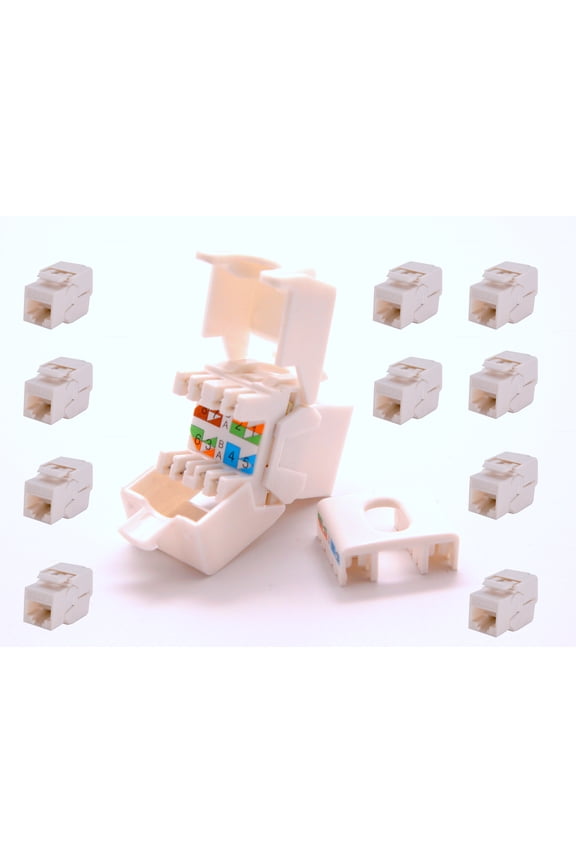 Compact Designed RJ45, CAT6/CAT5e Tool-less, Gold Plated Keystone Modular Jack in White, for 10-Gigabit Ethernet Network Cable Patch Panel Wall Plate with Standard Keystone Ports (10 Packs)