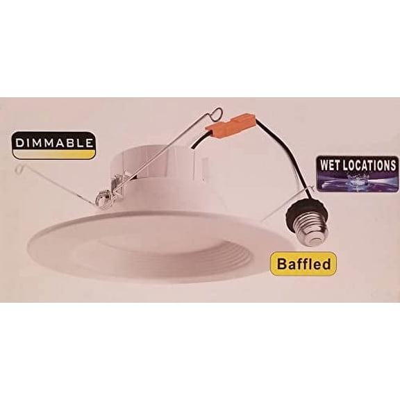 CyberTech Lighting 12W 6" Baffled Recessed LED Light, White Finish, Dimmable, 4000K (Cool White), 830 Lumens. Rated for Wet Locations. (4 Pack)